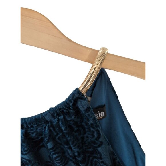 Kensie Shift Dress Womens 4 Teal Velvet Burnout Sleeveless Gold Strap Party Date - Picture 5 of 12